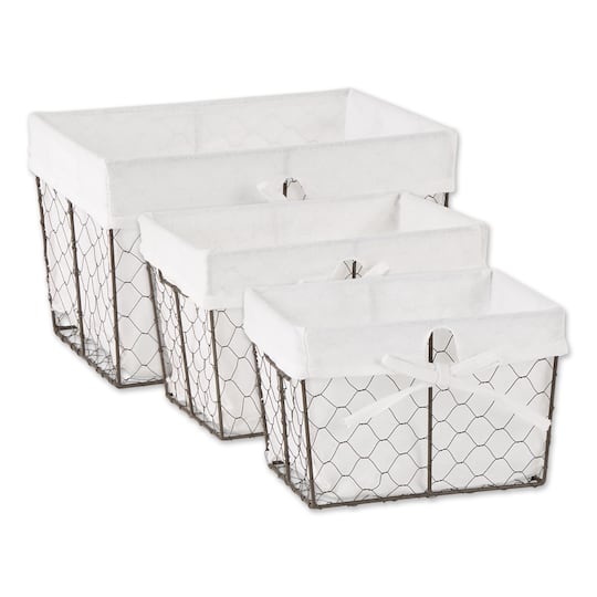 DII® Vintage Gray Chicken Wire Basket with Bleached White Liner, 3ct.